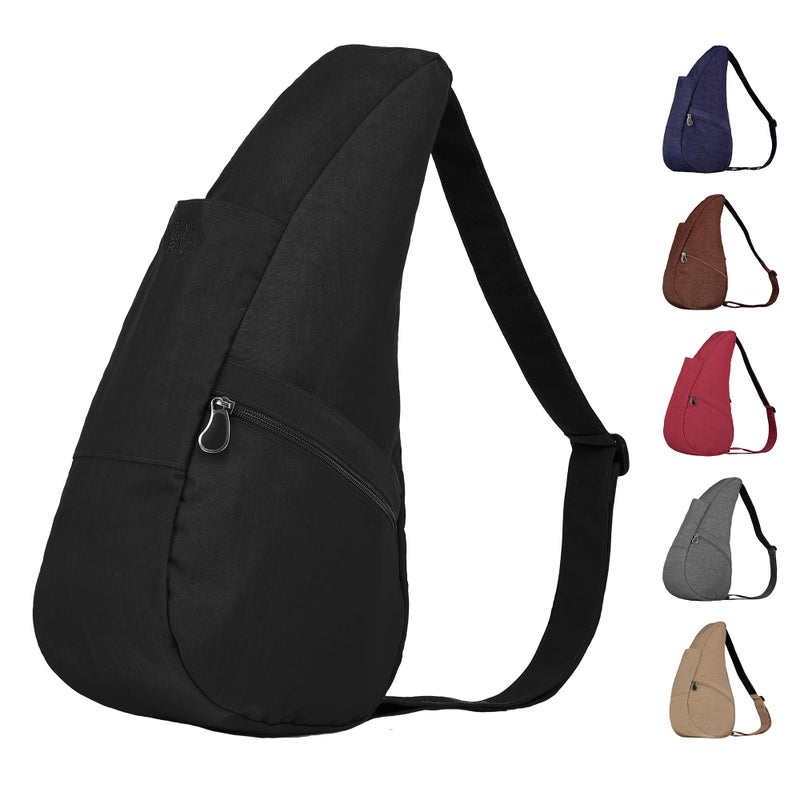 AmeriBag 15" Nylon Healthy Back Bag Ergonomic Crossbody Sling for Everyday Use, Travel & Walking Comfort (Black) - Image 1